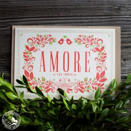  Bayrische Grusskarte aus Bierfilz "Amore" für immer