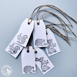 Geschenkanhänger Hase Igel Eichhörnchen in schwarz - Je zwei pro Motiv.