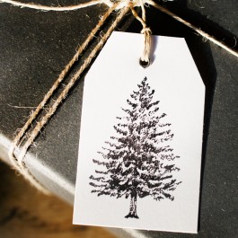 6 Geschenkanhänger Tanne - Weiß Schwarz
