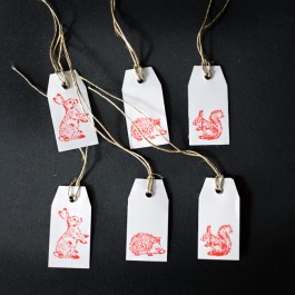Mini-Geschenkanhänger (6x3cm) mit Eichhörnchen, Hase und Igel - 2 Anhänger pro Motiv