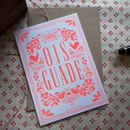 Bayrische Grußkarte auf Bierfilz "Ois Guade" - Letterpress - Neon.