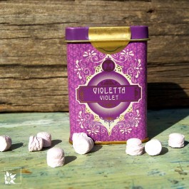 Retro Metallbox Veilchen von Pastiglie Leone. Glutenfreie Lutschpastillen.