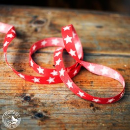 Weihnachtliches Geschenkband mit Sternen, 1,5 cm breit, rot-weiß – Meterware, Preis pro Meter!